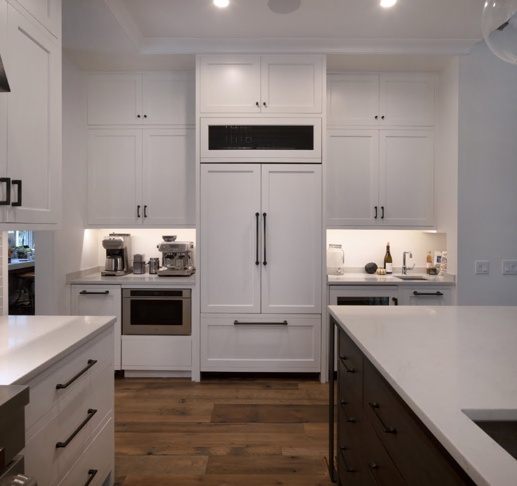 White shaker kitchen cabinet refrigerator