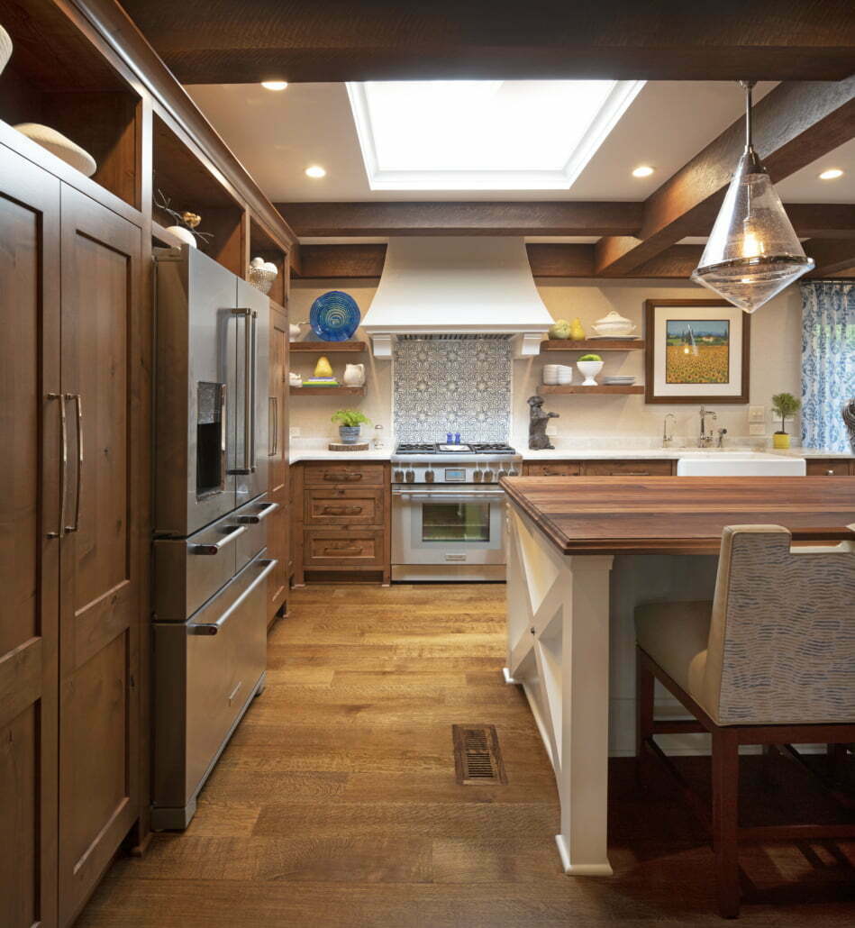 Large natural wood farmhouse style kitchen